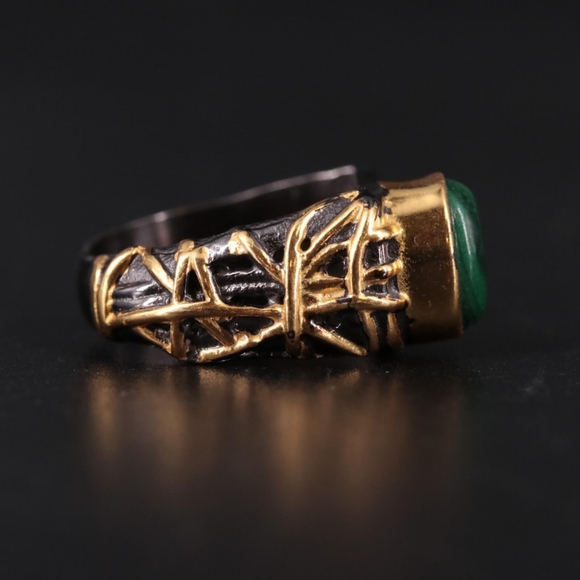 MODERNIST OVAL MALACHITE RING - Picture 4 of 10